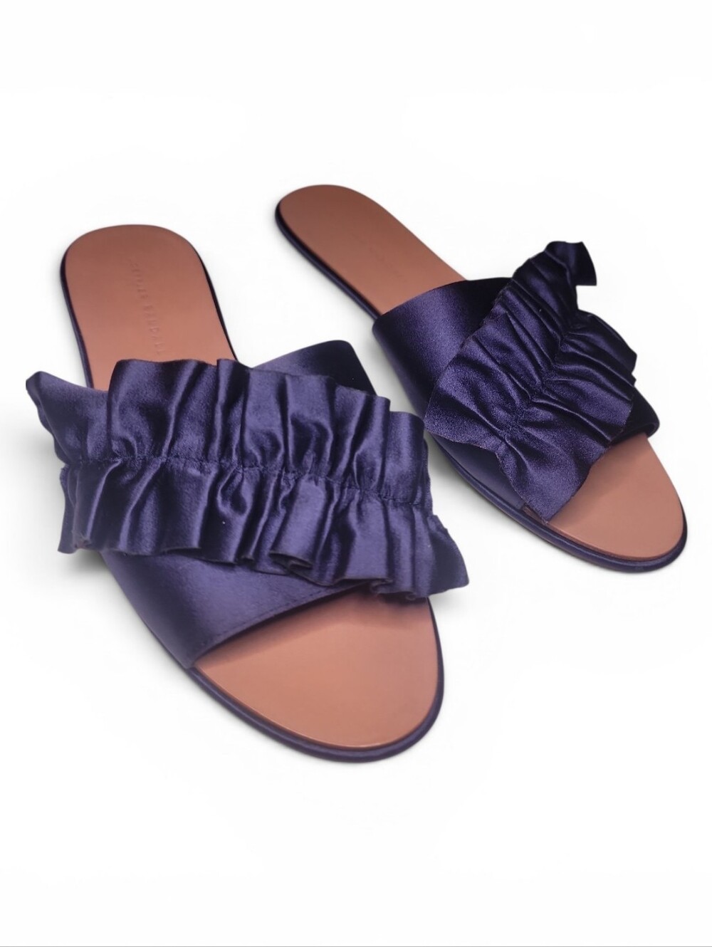 LOEFFLER RANDALL  Rey Satin Ruffled Flat Sandals, Eclipse